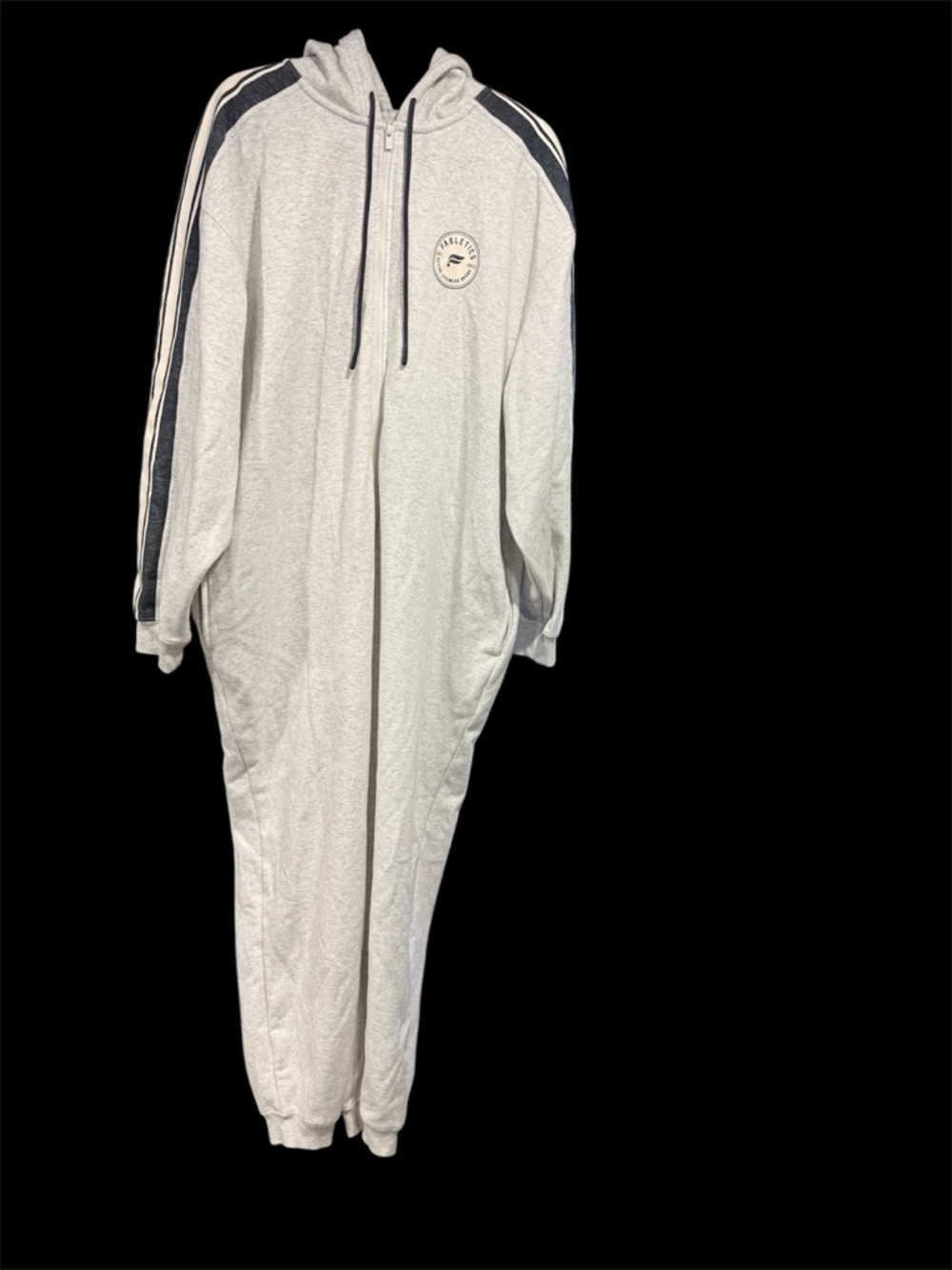 Fabletics Light Gray fleece onesie with Navy Logo Patch